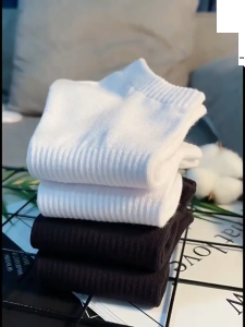 2025 New white socks for women MId Long cotton sports couple socks breathable comfortable antibacterial black socks for men