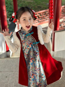 Váy Công Chúa Phong Cách Trung Hoa Cho Bé Gái Quần Áo Dự Tiệc Tết Trang Phục Mùa Thu Đông Cho Trẻ Em Váy Chữ a Mùa Đông Cho Bé Gái