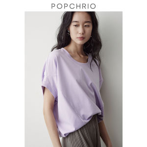 POPCHRIO | Áo Thun Tay Ngắn Oversized Cổ U Phong Cách Thường Ngày cho Phụ Nữ