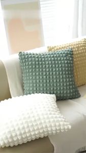 45x45CM Solid Color Seersucker Cushion Cover Cream Style Pillow Cover Elastic Puff Plaid Soft Square Pillowcase