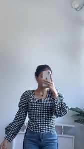 [Basica Moda] 2657 Atasan Top Baju Blouse Wanita Royal Motif Kotak Houndstooth Twistcone Import