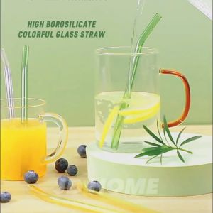 Straight & Bent 20cm Borosilicate Glass Straw Reusable Heat Resistance Colorful Straw Extra Thick Colorful Glass Drinking Straw