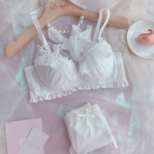 Japanese Style Sweet Girl Large Size Bra Set Small Plaid Cute Lace Blue Ladies Intimates Breathable New