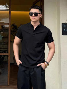 Áo Thun Nam Tay Ngắn Màu Đen Cổ Polo Cotton Nguyên Chất Ôm Vừa Vặn Mùa Hè Thể Thao Cổ Polo Cao Cấp Có Nút Cài