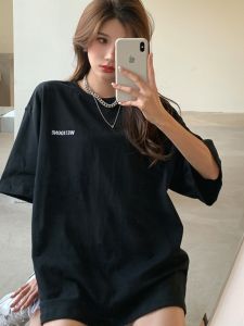 We11done Short Sleeve T-Shirt Womens Korean Style Embroidered Letter Pure Cotton Loose Midi Length Trendy Brand