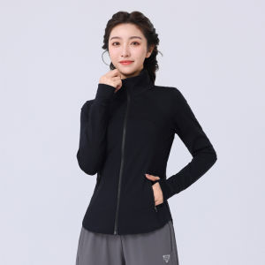 Quick-Dry Womens Fitness Jacket with Zipper and Stand Collar