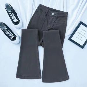 กางเกงยีนส์ทรงหลวมเอวสูงสไตล์ย้อนยุคสีบรอนซ์สำหรับผู้ชายและผู้หญิง กางเกงขายาวทรงขากว้างสำหรับใส่ในฤดูใบไม้ร่วงปี 2022