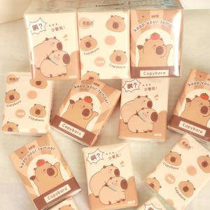 Portable Capybara Handkerchief Paper Small Size Student Cute Face Towel Paper Three Layers Eight Pieces Original Fiber