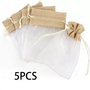 5 PCS Elegant Drawstring Organza Gift Bags with Decorative Bows Perfect for Jewelry Weddings Celebrations Party Gift Packag