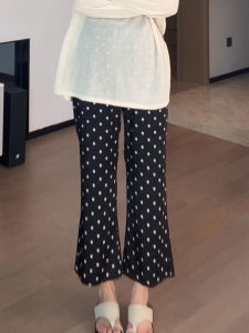 Shalldoer | Black Polka Dot High Waist Wide Leg Casual Pants Womens Summer Fashion Slimming Stylish Versatile Trousers Short Sleeve Round Neck