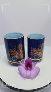 [ Woosilver ] Bộ Ly Gốm Sứ Secondhand– Họa Tiết Rồng Vàng Quyền Uy – BGS80