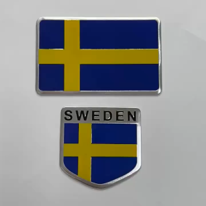 Tem Nhôm Logo hình lá Cờ nước Thụy Điển - SWEDEN - Dán trang trí Ô tô xe máy laptop
