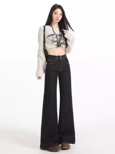 MZVZ | Retro Denim American Original Blue Slightly Flared Loose Fit Low Waist Jeans