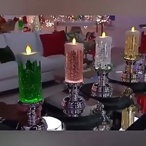 โคมไฟเทียน LED Christmas Candles สําหรับตกแต่งบ้าน เทียนปลอม เทียนไฟฟ้า เอฟเฟคเทียนปลอม มีกากเพชรฐานสีทอง เทียนไฟLED