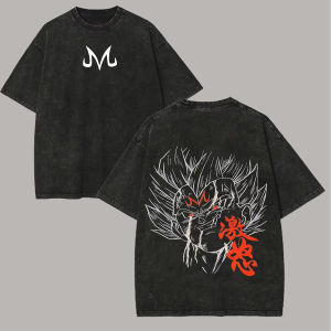 Bandai | Majin Vegeta T Shirt Dragon Ball Z Men Vintage Acid Wash Breathable Cotton Anime M Logo Anger Graphic Double Sided Tees 2026