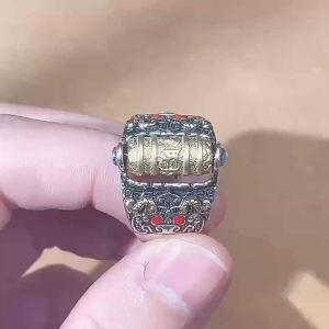 NHẪN KINH LUÂN KHẮC LỤC TỰ MINH CHÚ OM MANI PADME HUM ( CỠ LỚN ) CÓ THỂ XOAY TẶNG HỘP ĐỰNG