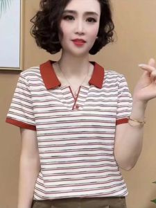 QIAOXIZI | Áo Polo Sọc Mới Thời Trang Cho Bà Mẹ Trung Niên Mùa Hè