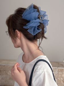 Mùa Hè Mát Mẻ Nơ Vải Bọt Xám Xanh Kẻ Caro Phụ Kiện Tóc Nữ Cao Cấp Phong Cách Hàn Quốc Vòng Tai Cá Mập Nơ Cá Mập