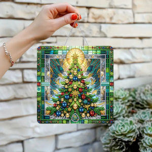 1pc/set DIY Christmas Tree Diamond Art Door Hanging with Chain Wall Ornament for Home Door Window Garden Decor and Holiday Gifts