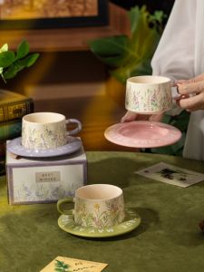 Retro Floral Ceramic Coffee Mug Water Cup High Aesthetic Value for Women Birthday Gift Home Use Drink Cup without Lid