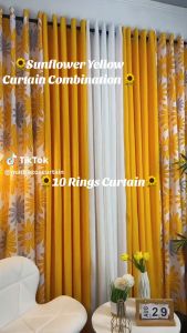 NEW!! Sunflower Yellow Curtain Combination - 10RINGS 3IN1 or 5IN1 SET - 5FT to 8FT LONG!!