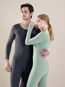 🇲🇾(SET) Seamless COLLAR Thermal Underwear Men Women Velvet Warm Self-Heating Long Johns Double Layer Light无痕男女保暖衣