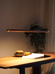 Log Style 1.2m Pendant Light Black Walnut Wood LED Hanging Lamp Minimalist Linear Light for Dining Room Bar