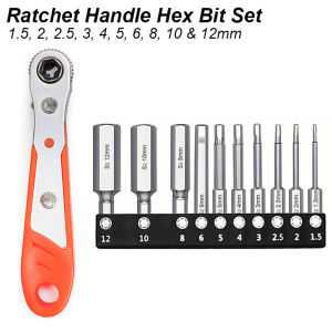 Ratchet Handle Allen Hex Bit Screwdriver Wrench Driver Set Hexagon Tip Head Metric Imperial SAE Bike Cycling Hand Power Tool