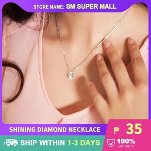 【Korean Original】Shining Single Diamond Six-claw Necklaces For Women Fashion Simple Zircon Temperament All-match Clavicle Chain Birthday Gifts Jewelry Accessories