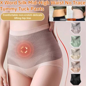 X-Letter Mulberry Silk Medium High Waist Seamless Belly Pants Comfort High-elastic Slim Lift Hip Underwear