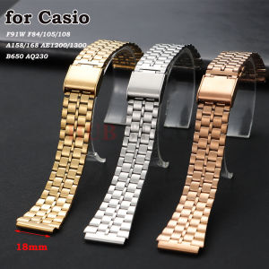 Stainless Steel 18mm Strap for Casio for F91W F84/105/108 A158/168 AE1200/1300 B650 AQ230 Watchband Ultra-thin Metal Bracelets
