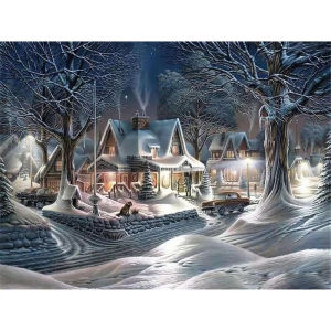 Jigsaw Puzzle 500 1000 1200 2000pcs Cozy Snow Covered House In Winter Forest With Pine Trees For Adults Stress Relief Activity