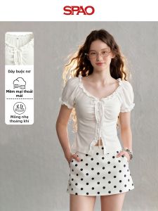 spao | Áo Thun Tay Bồng Màu Trắng Phong Cách Pháp