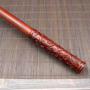 Carved Purple Sandalwood Golden Brass Martial Arts Stick Ornament Childrens Plaything Home Decor Carving Artwork