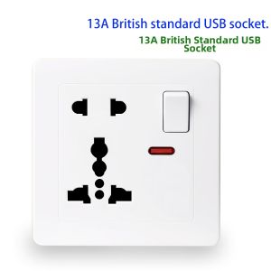 13A British Five Hole USB Power Wall Socket Multi-Function Universal Fast Charge Hong Kong And Mac Version with Switch Panel