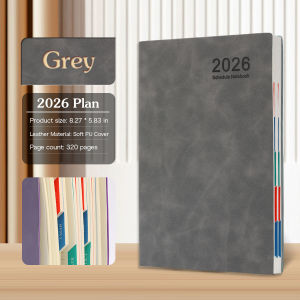 2026 A5 – 365-Day Daily & Weekly Schedule Notebook Portable Calendar Journal for School Office PU Leather Cover