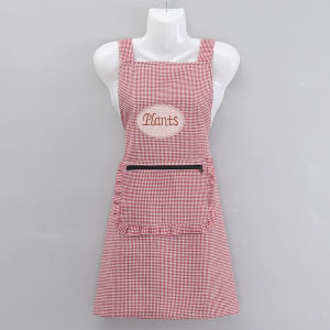 Cotton Suspender Apron Female Cute Household Kitchen Cloth Household Cleaning Summer Breathable Soft Work Clothes Red