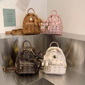 Mini Bear Design Dual Shoulder Bag Womens Casual Style Rivet Embellished Crossbody Bag Fashionable Commuting Accessory