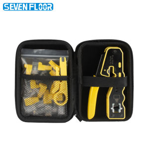 RJ45 Pass Through Crimper Cat6 8P8C LAN Crimp Tool Kit with Wire Stripper 10PCS Cat6 Connectors and Strain Relief Boots