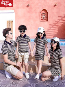Fashionable Matching Dresses for Mother Daughter And Family Casual Cotton Polo Shirts for Three Generations Summer Wear
