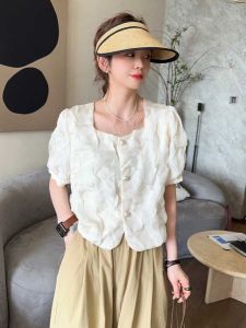 เสื้อเชิ้ตแขนยาวสไตล์เกาหลีสั้น ชิค สำหรับผู้หญิง ทรงเข้ารูป เสื้อคลุมไหล่ กระดุมข้าง สไตล์เรียบง่าย หวานและเผ็ดร้อน