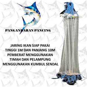 Jaring Ikan Siap Pakai Tinggi 1m Panjang 10m Pemberat Lanting Tanah (Bahan Seperti Genteng) Jaring Pukat Jaring Ikan Murah Jaring Ikan Bentang