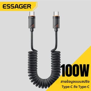สายเคเบิล Essager Car Spring Type C สำหรับ iPhone 16 15 14 Xiaomi Samsung รองรับการชาร์จเร็ว 100W PD สำหรับ Macbook iPad สาย Type C to Type C
