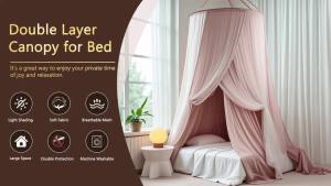 Bed Canopy for Girls & Adults Large Elegant Double Layer Bed Curtain Canopy Drapes Round Dome Lace Princess Canopies Netting