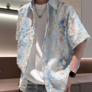 CHENMU | Dopamine Dye Floral Short Sleeve Shirt Men Breathable Sun Protection For Summer Vacation
