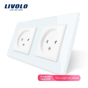 Livolo Double Israel Power SocketTempered Glass Panel AC100~250V 16A Electrical OutletsAC 100~250V151*80mm*31mm