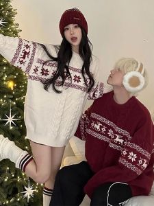 เสื้อสเวตเตอร์คอตั้งทรงหลวมสไตล์อเมริกันสตรีทสำหรับฤดูหนาว 2025 สำหรับคู่รัก อบอุ่น นุ่ม ลำลอง เสื้อสเวตเตอร์คอตั้ง