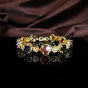 SEQUITO High Quality Ladies Gold Plated Pave Setting Red Blue Green White AAAAA Cubic Zirconia Multi Style Prom Bracelet Charm B374