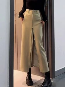 High Waist Straight Leg Zipper Design Split mid Length Skirt Womens Fashion 2025 New Style A-Line Skirt for plus Size