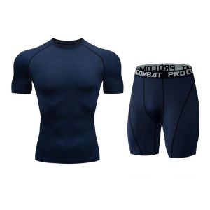 2pcs Mens Compression Sportswear Suit Gym Tight Yoga Sets Workout Jogging MMA Fitness Sports shirt+Shorts Tracksuit Running Set